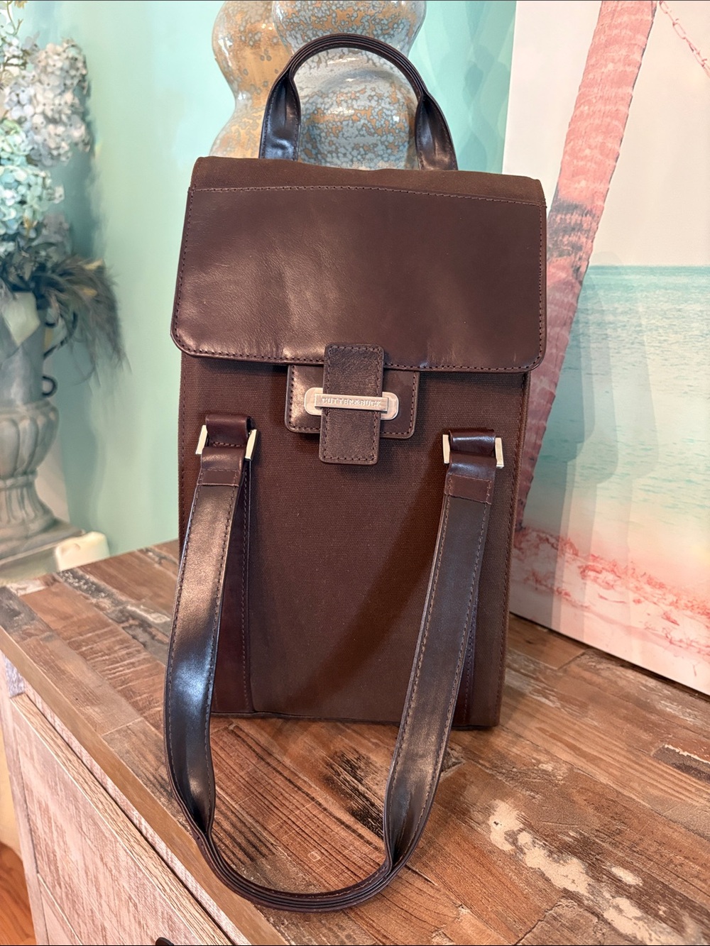 Vintage Cutter & Buck Chocolate Brown Leather and canvas bag beautiful condition